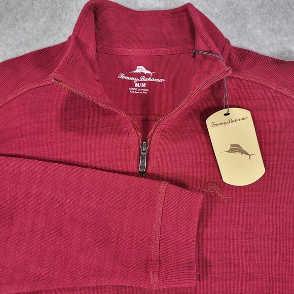 Tommy Bahama 1/4 Zip Long Sleeve Sweater Pullover Mens Medium Rhumba Maroon‎ - Picture 1 of 10